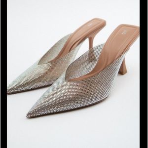 Zara crystals rhinestones heeled vinyl mules